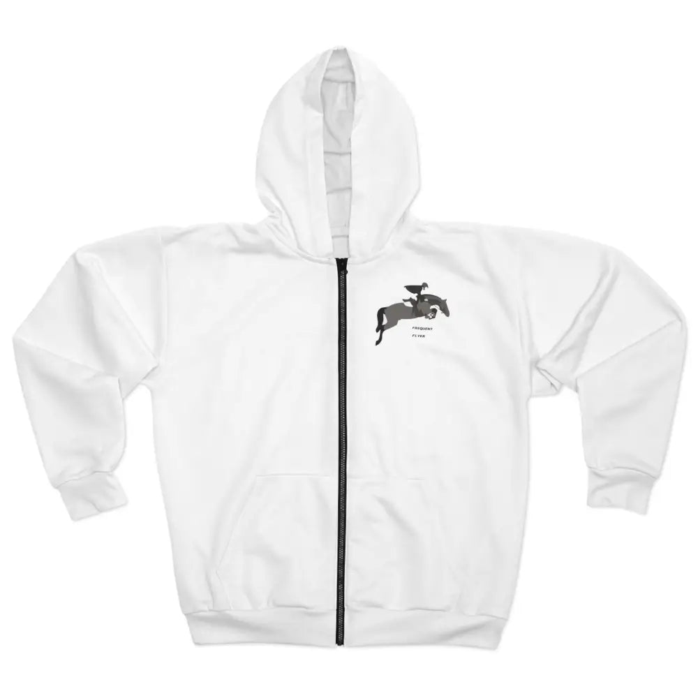 Equestrian Zip Hoodie with Show Jumper Image and Frequent Flyer Text - XS - All Over Prints
