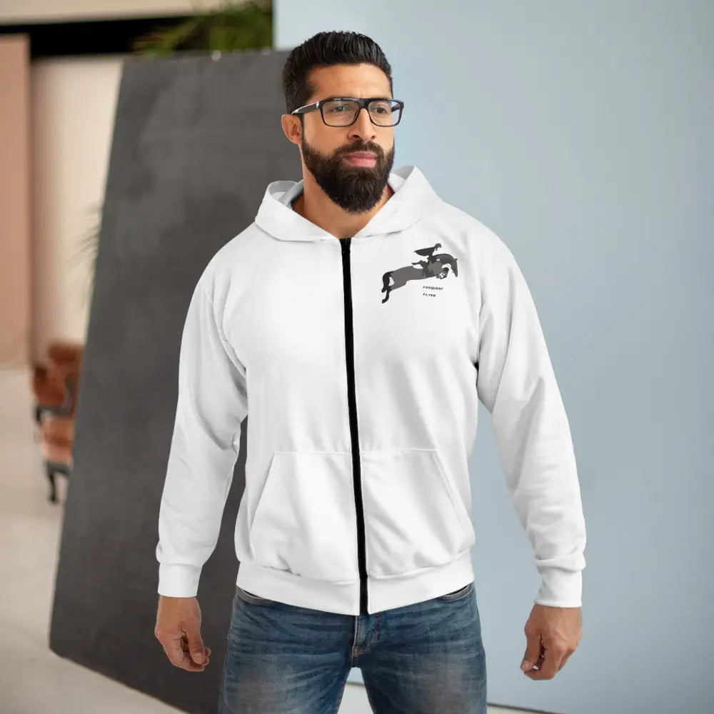 Equestrian Zip Hoodie with Show Jumper Image and Frequent Flyer Text - All Over Prints