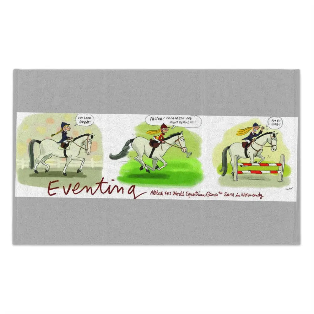 Eventing Grooming Towel - Fun Equestrian Theme for boot polishing or grooming - White / 11’’ × 18’’ - Home Decor