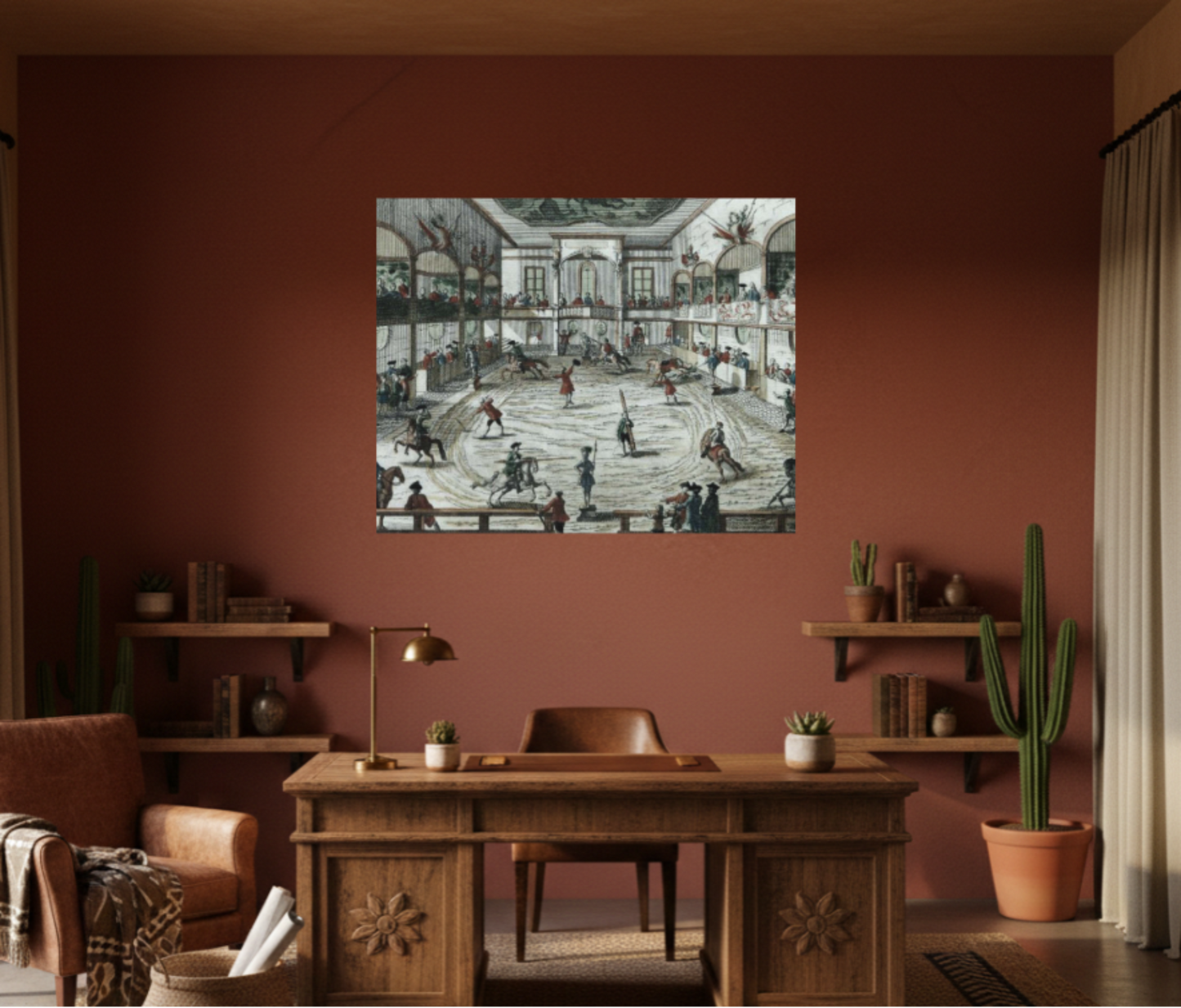 Historical Equestrian Arena Canvas Print — Vintage 18th-Century Horse Riding School Scene Stretched Canvas