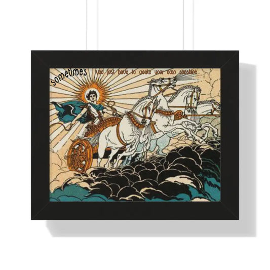 Poster Print with Helios and Four Horses Driving - ’Make Your Own Sunshine’ Caption - 14″ x 11″ / Black - Poster