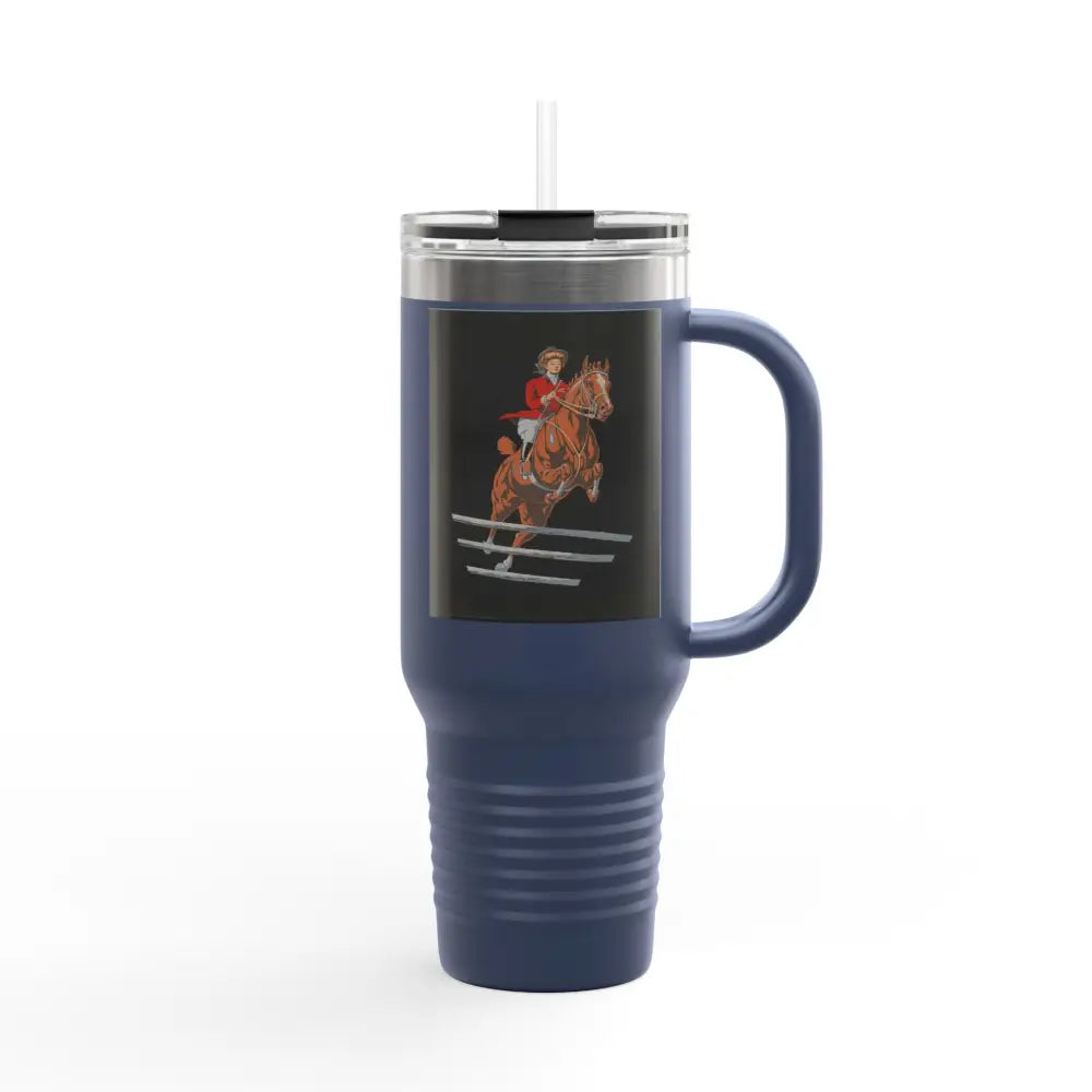 Travel Mug - 1920’s Women Jumping Horse Vintage Image Design - 40oz / Navy Blue - Mug