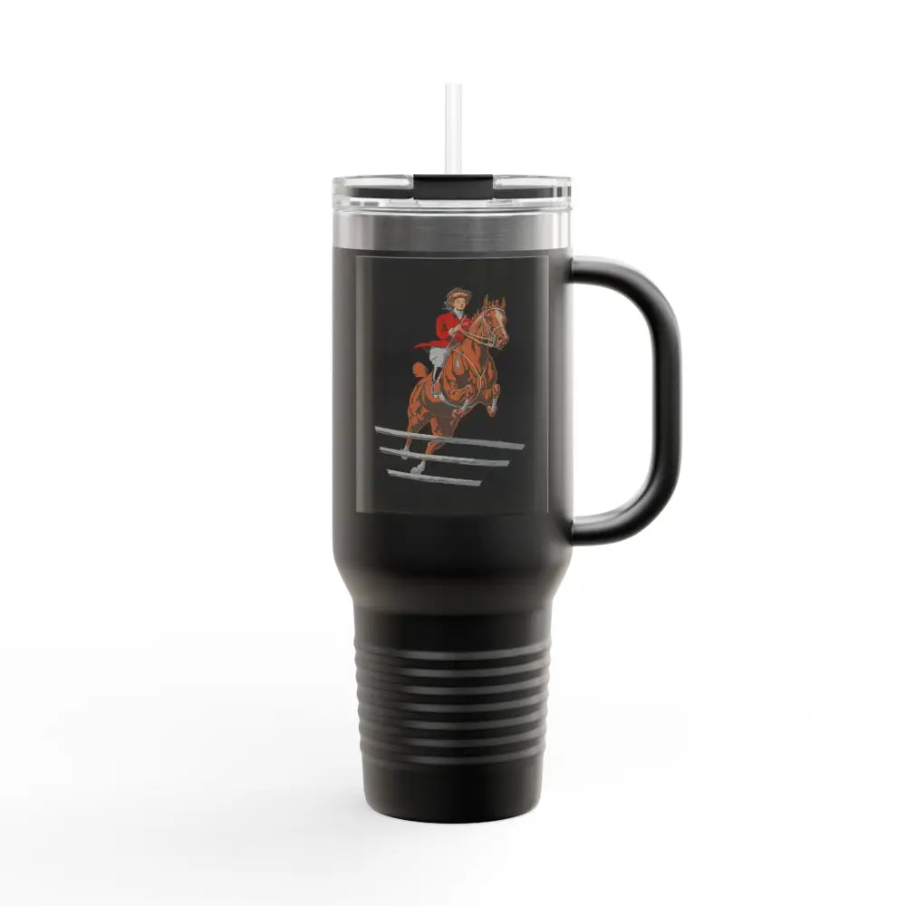 Travel Mug - 1920’s Women Jumping Horse Vintage Image Design - 40oz / Black - Mug