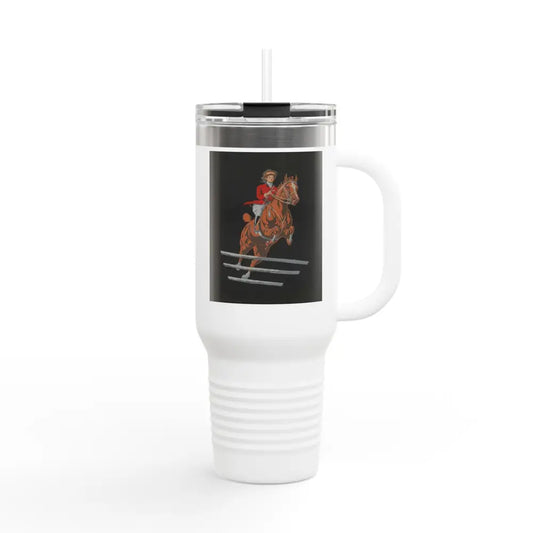 Travel Mug - 1920’s Women Jumping Horse Vintage Image Design - 40oz / White - Mug