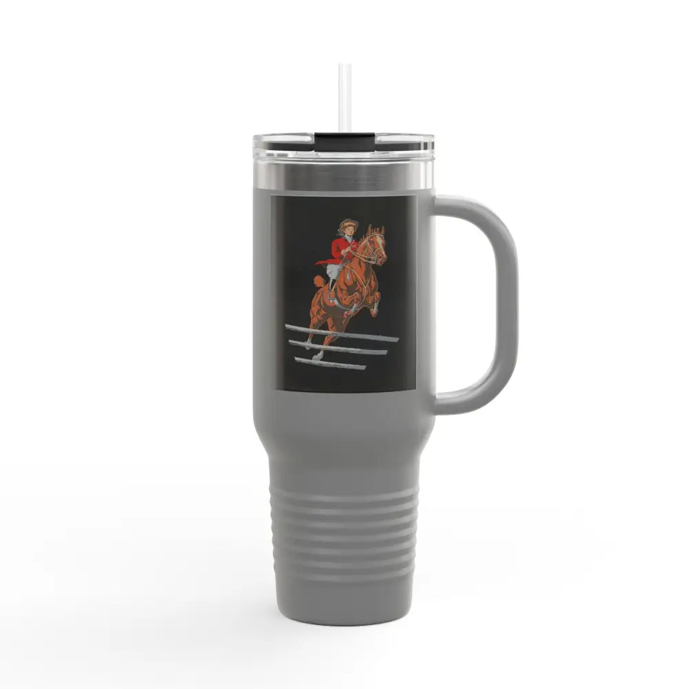 Travel Mug - 1920’s Women Jumping Horse Vintage Image Design - 40oz / Dark Gray - Mug