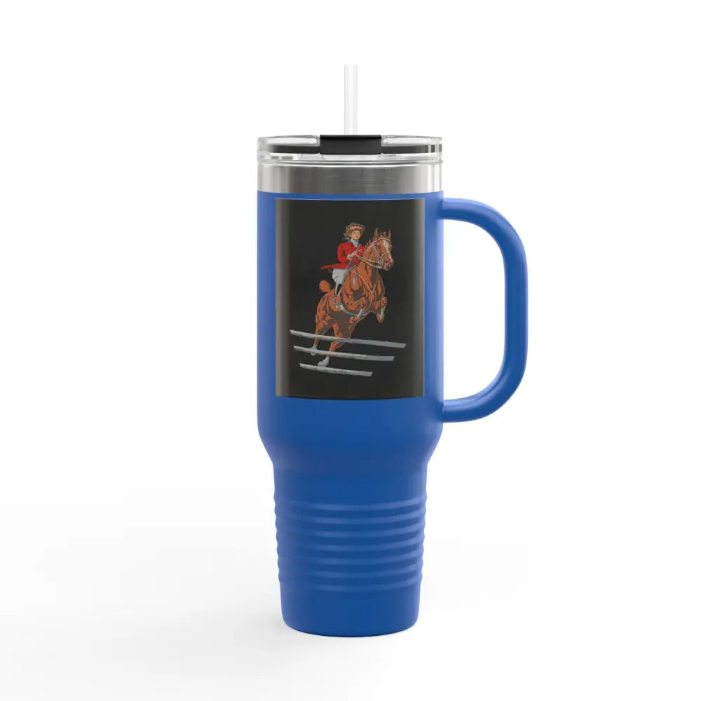Travel Mug - 1920’s Women Jumping Horse Vintage Image Design - 40oz / Royal Blue - Mug