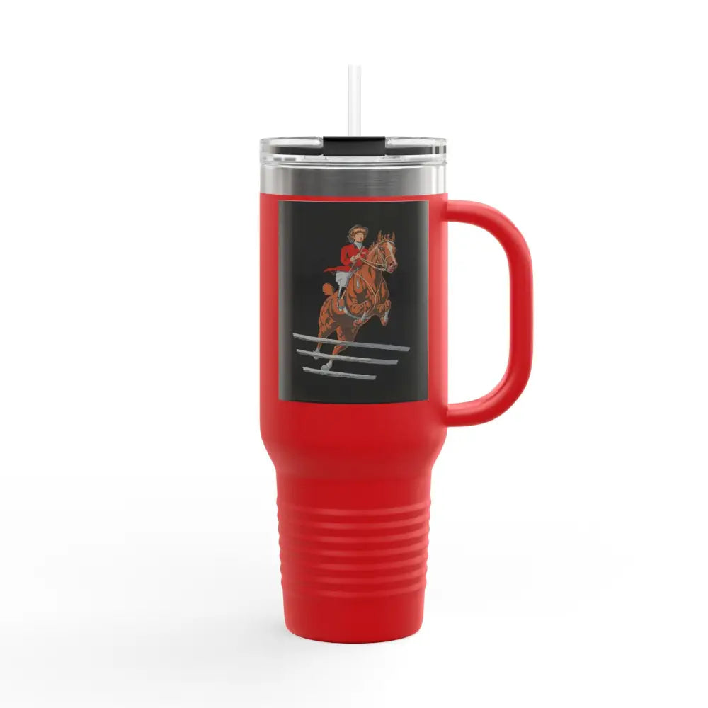 Travel Mug - 1920’s Women Jumping Horse Vintage Image Design - 40oz / Red - Mug
