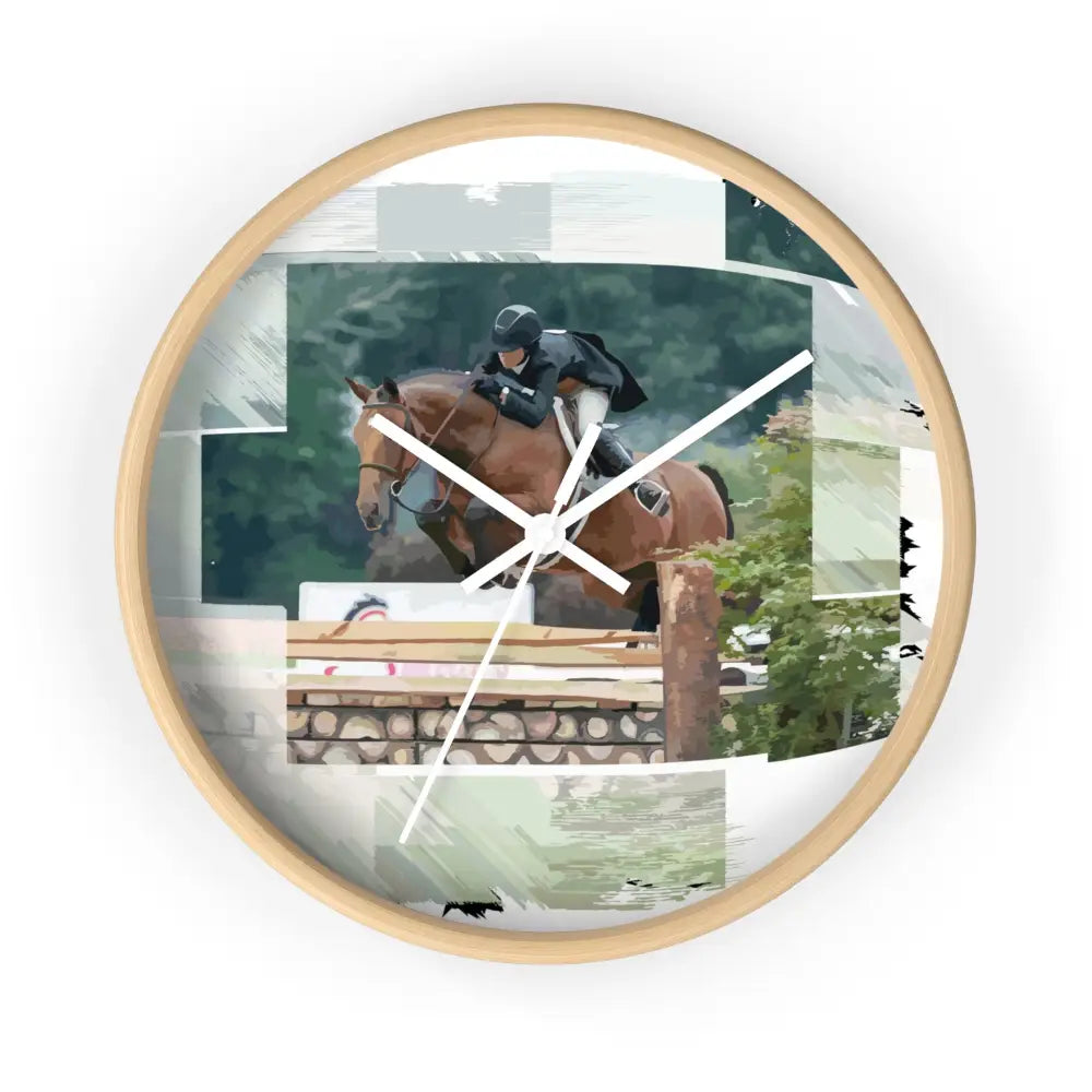 Wall Clock - Derby Horse Perfect Style - Wooden Base / White / 10’’ - Home Decor